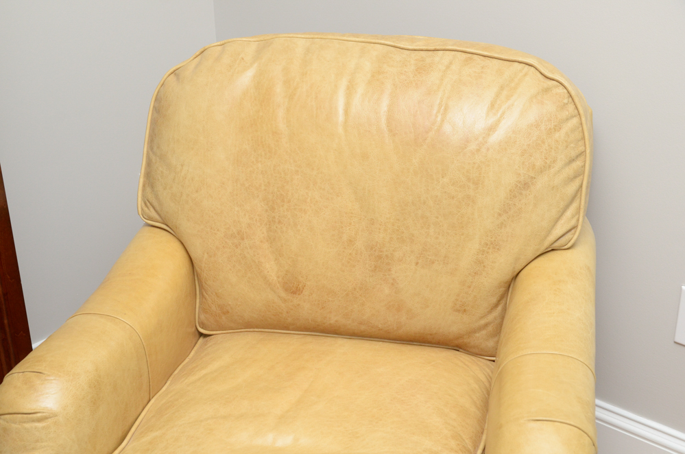 Pearson Furniture Yellow Leather Lounge Chair with Ottoman