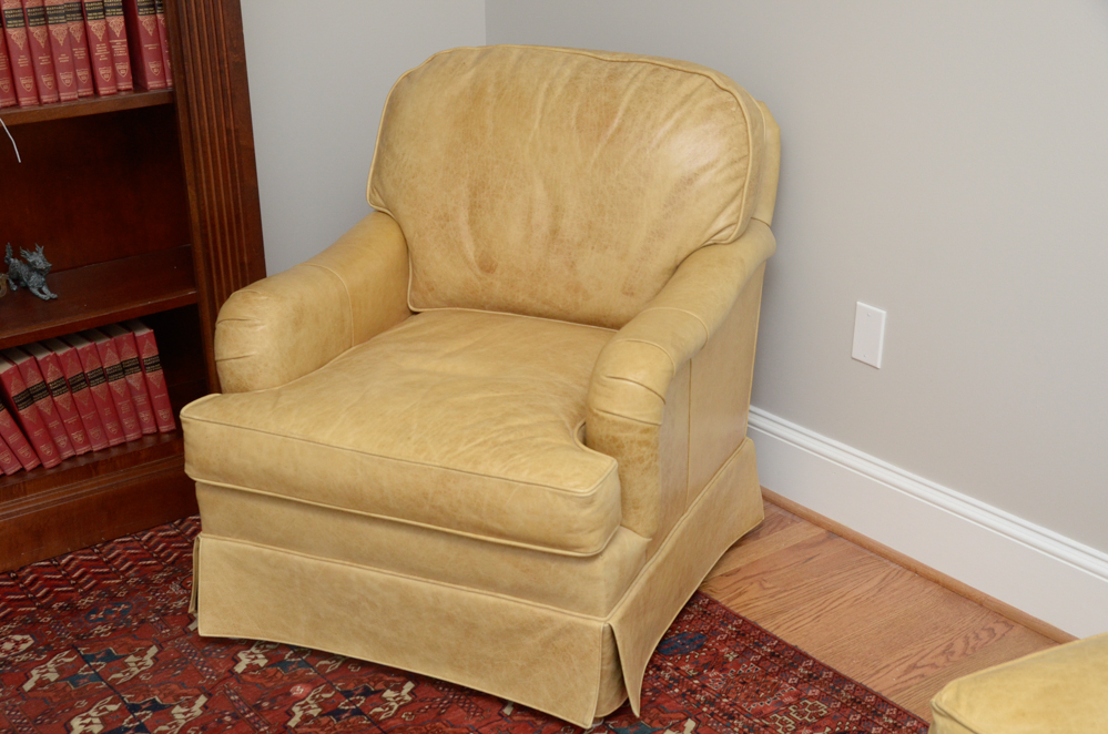 Pearson Furniture Yellow Leather Lounge Chair with Ottoman
