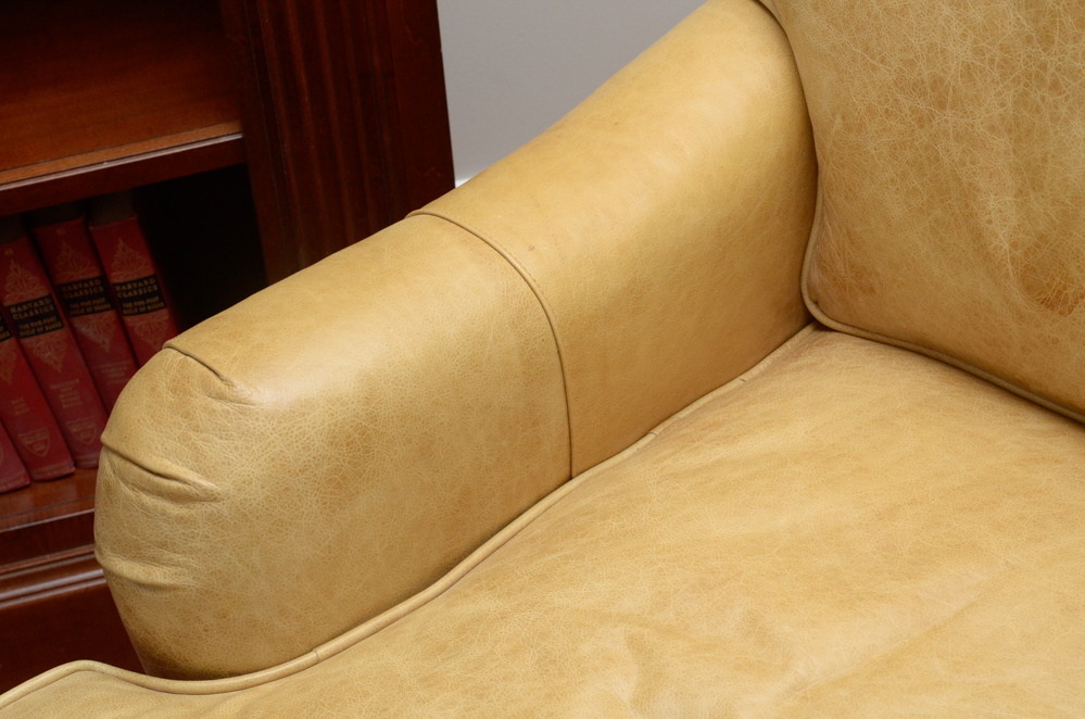 Pearson Furniture Yellow Leather Lounge Chair with Ottoman