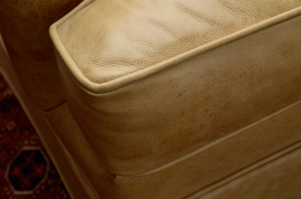 Pearson Furniture Yellow Leather Lounge Chair with Ottoman