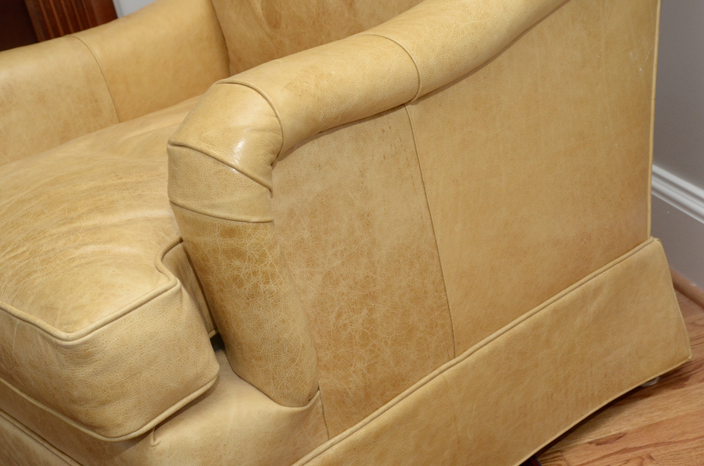 Pearson Furniture Yellow Leather Lounge Chair with Ottoman