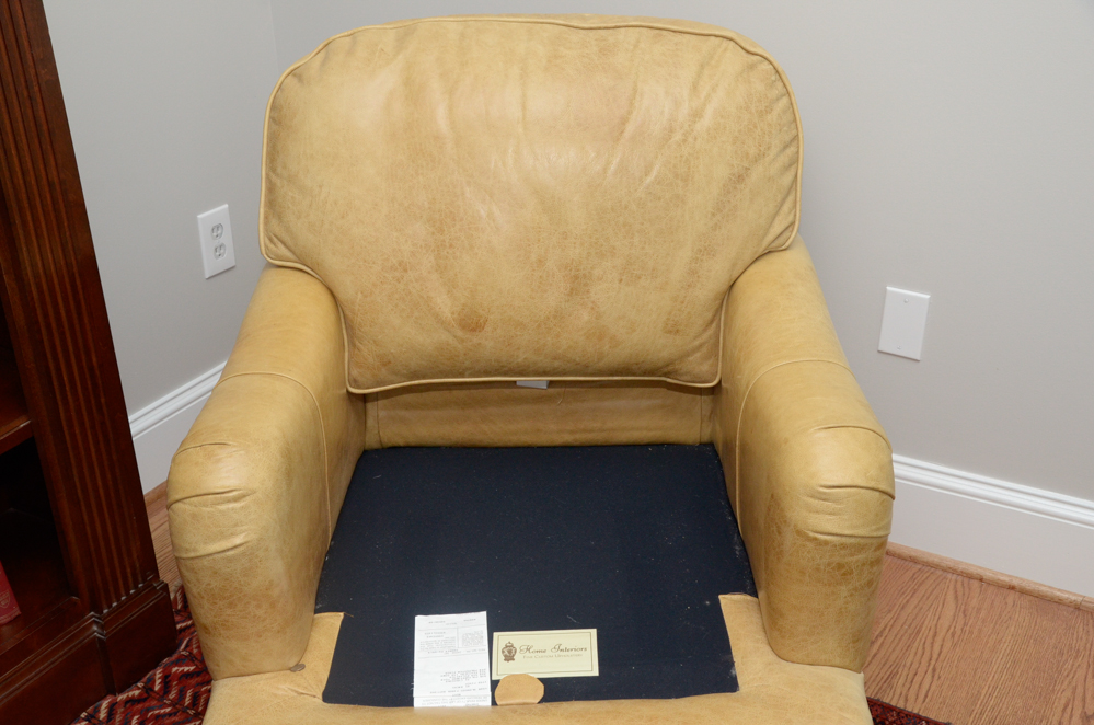 Pearson Furniture Yellow Leather Lounge Chair with Ottoman