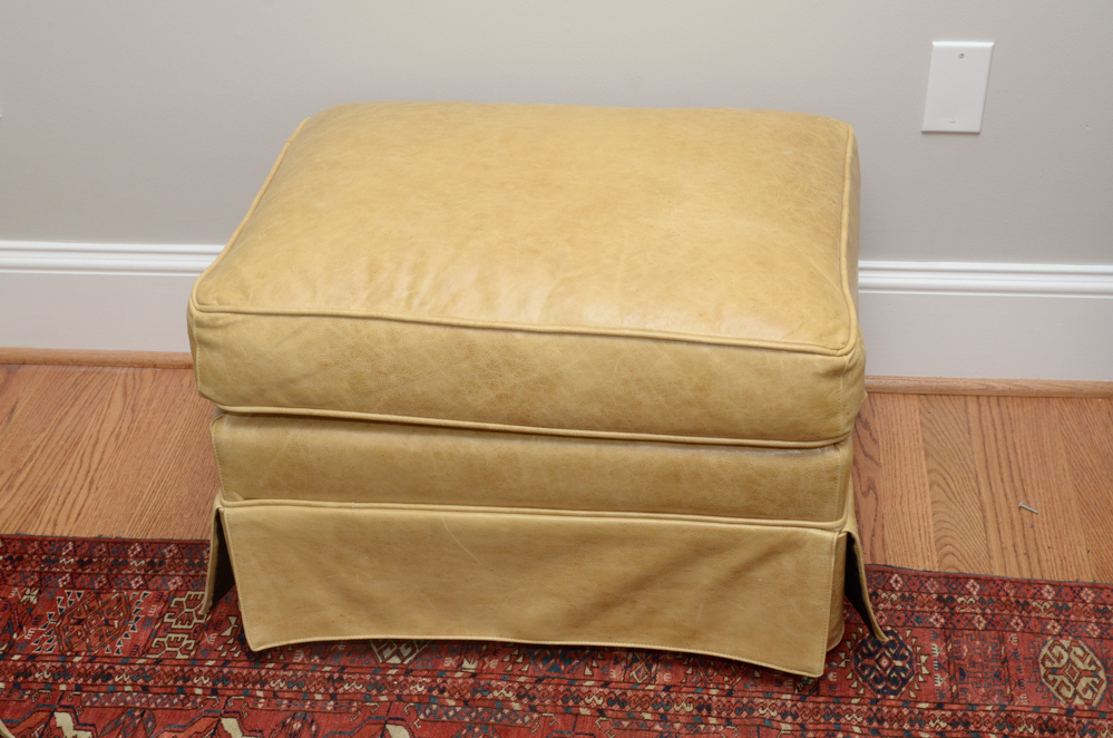 Pearson Furniture Yellow Leather Lounge Chair with Ottoman