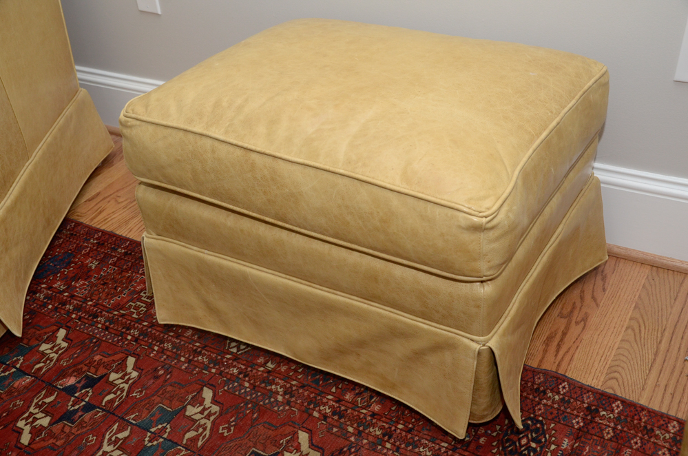 Pearson Furniture Yellow Leather Lounge Chair with Ottoman