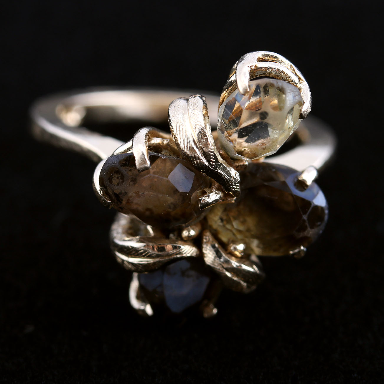 14K Yellow Gold Ring with Smokey Quartz and Citrine