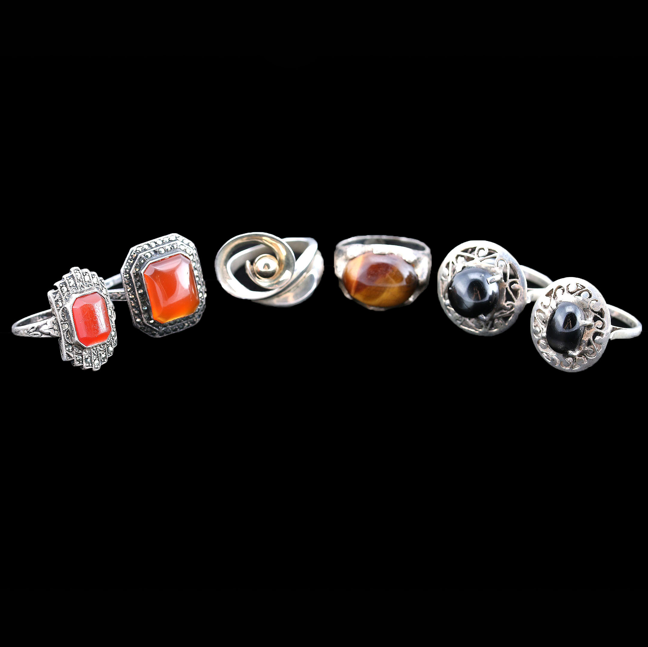 Assorment of Stamped Sterling Silver Rings with Various Stones