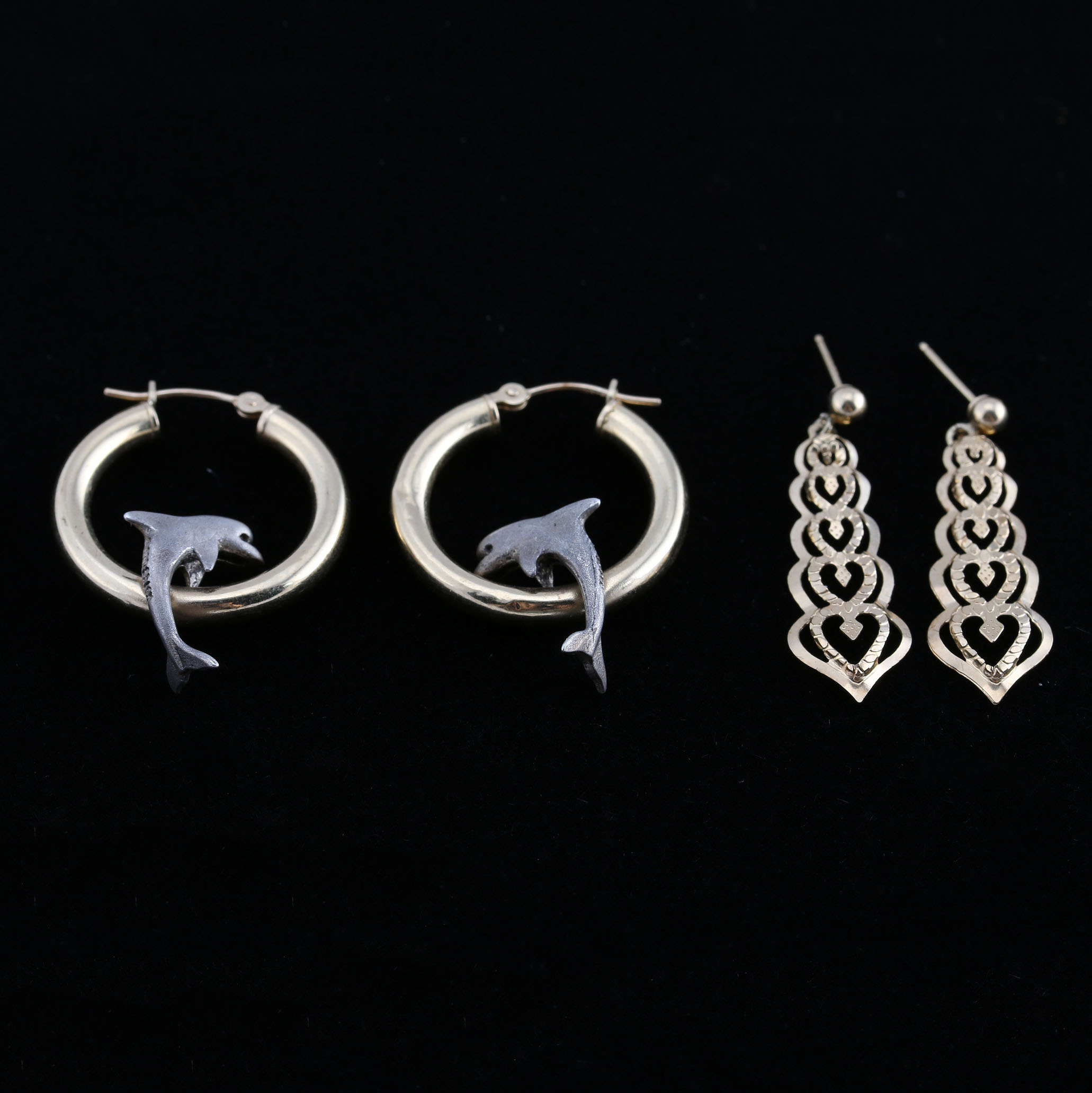 Two Pairs of 14K Yellow Gold Earrings