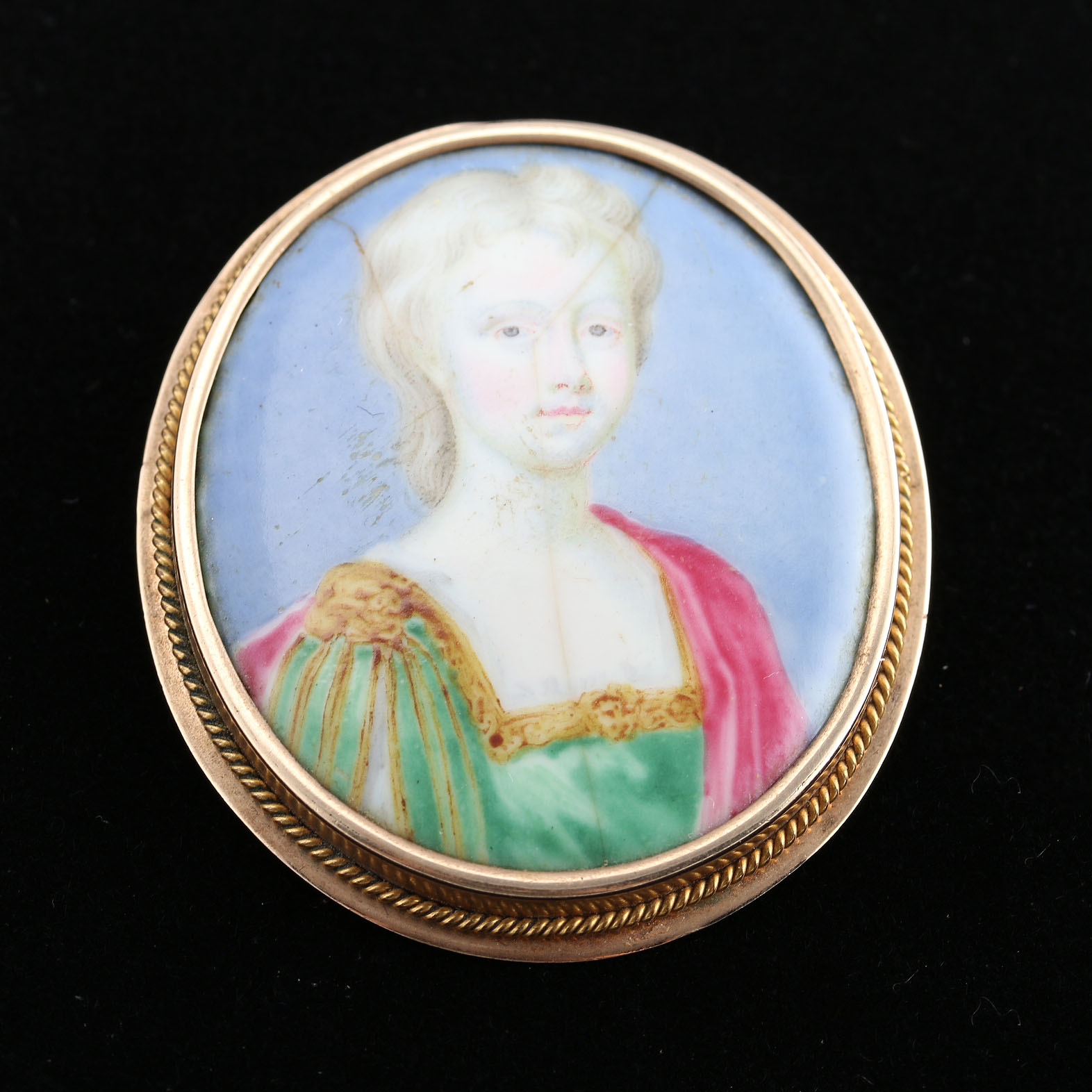 Painted Victorian Portrait Brooch