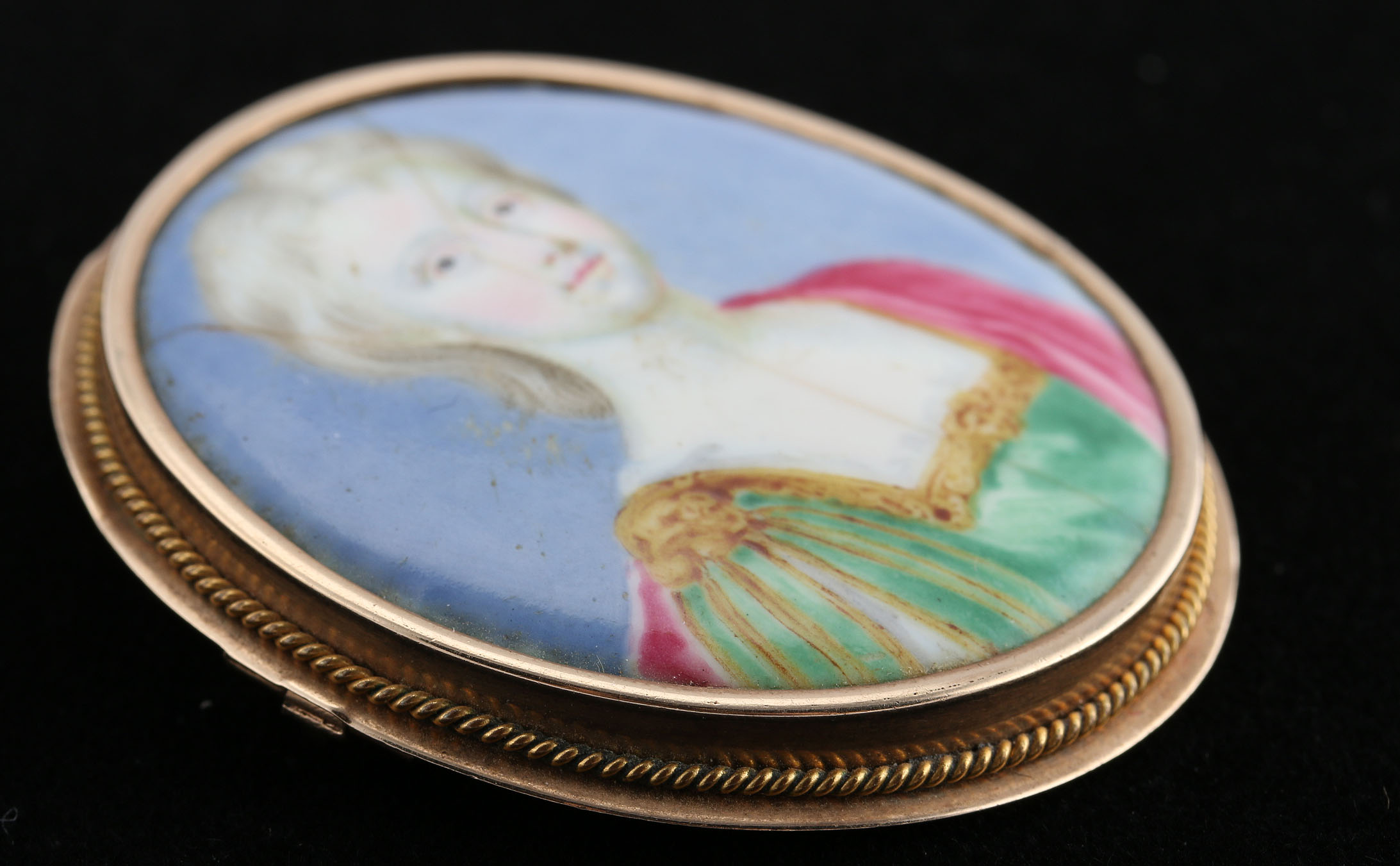 Painted Victorian Portrait Brooch