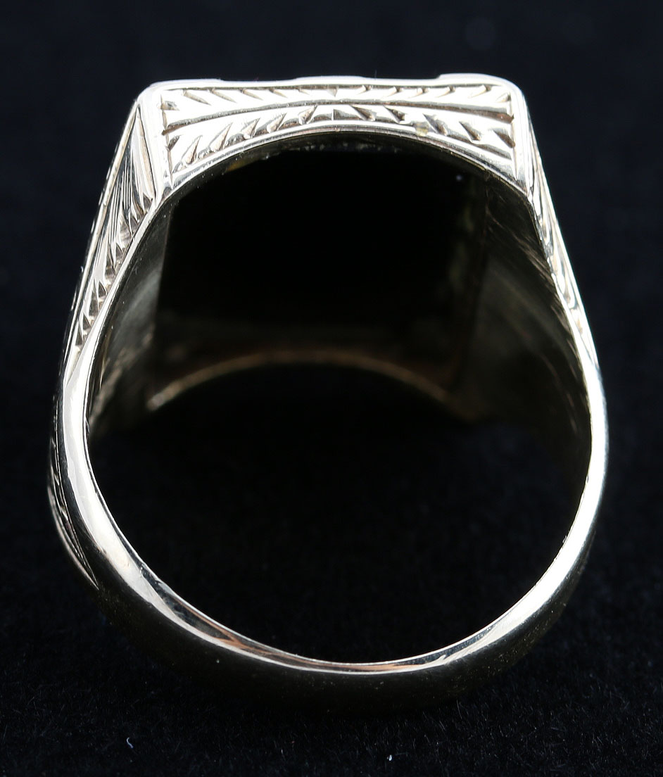 10K Rose Gold Victorian Onyx Ring and Stamped 10K Yellow Gold Intaglio Carved Ring