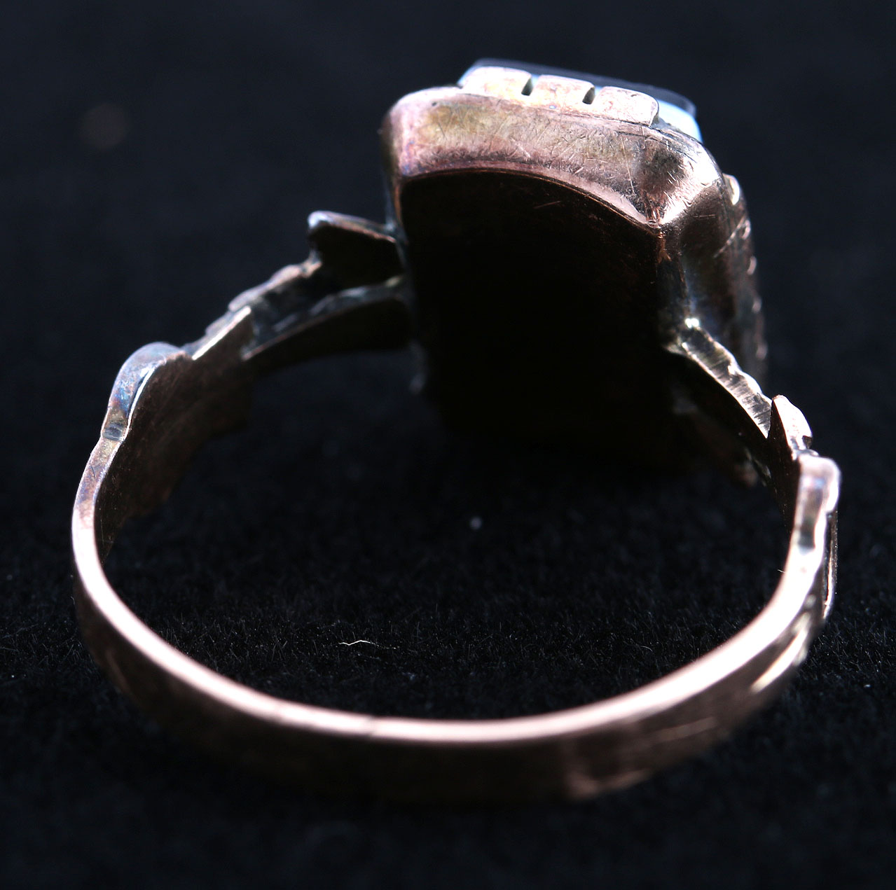 10K Rose Gold Victorian Onyx Ring and Stamped 10K Yellow Gold Intaglio Carved Ring