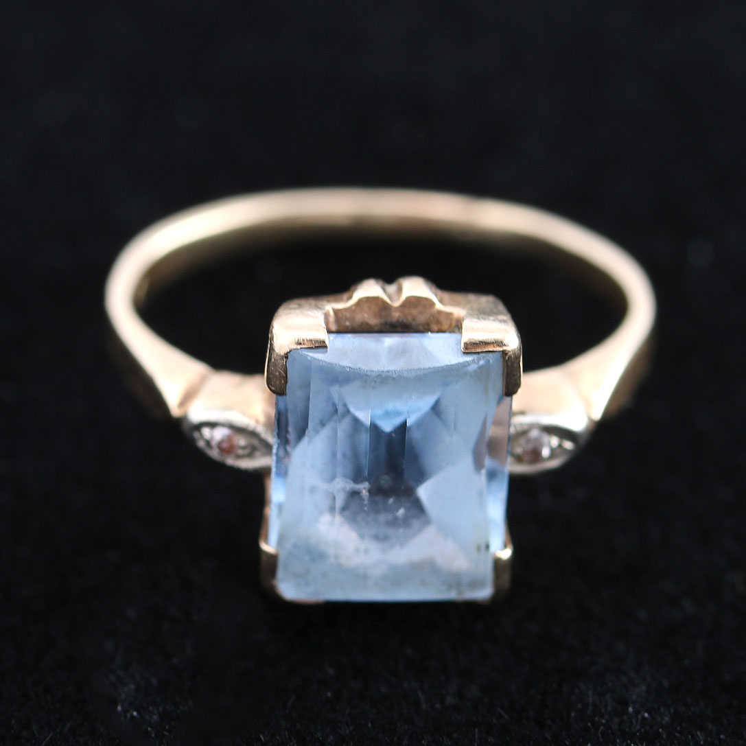 14K Yellow Gold, Diamond, and Synthetic Spinel Ring