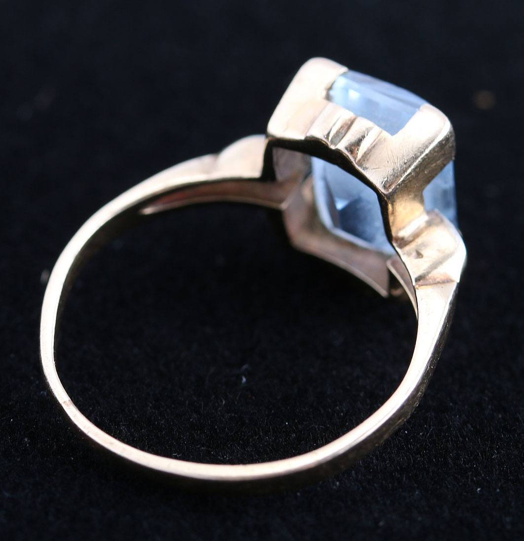 14K Yellow Gold, Diamond, and Synthetic Spinel Ring