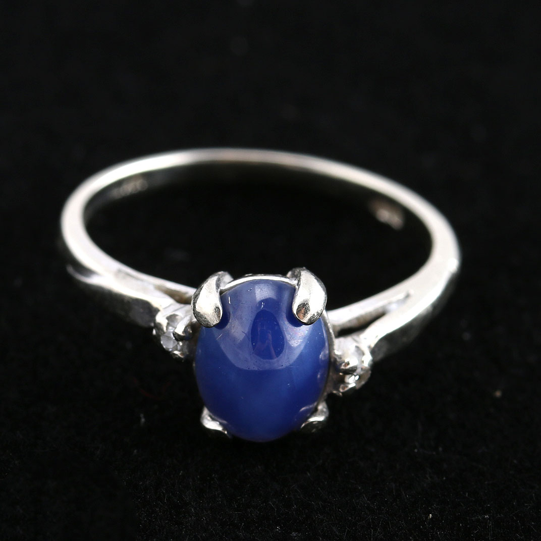 14K White Gold Star Sapphire and Diamond Ring