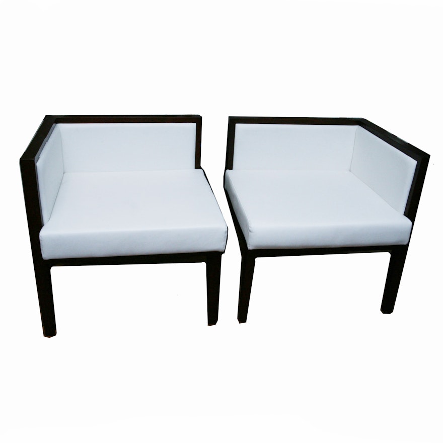 Pair of Modular Corner Chairs in White Leather