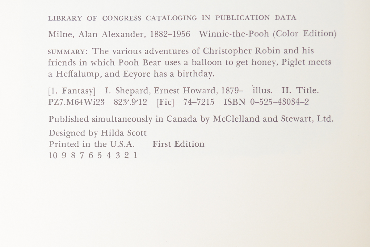 1974 Edition of "Winnie-the-Pooh"