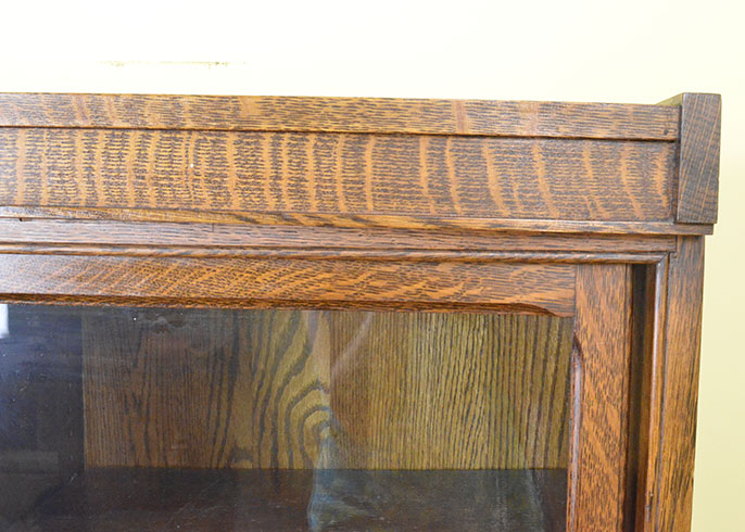 Early 20th Century Solid Oak Sliding Glass Door Bookcase