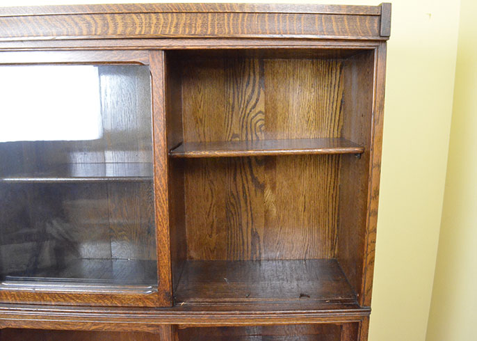 Early 20th Century Solid Oak Sliding Glass Door Bookcase