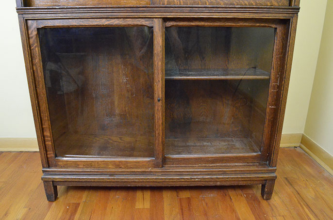 Early 20th Century Solid Oak Sliding Glass Door Bookcase