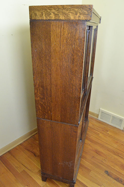 Early 20th Century Solid Oak Sliding Glass Door Bookcase