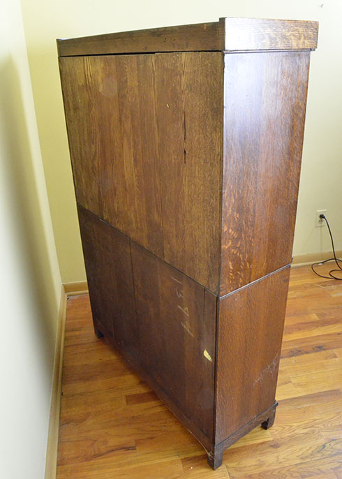 Early 20th Century Solid Oak Sliding Glass Door Bookcase