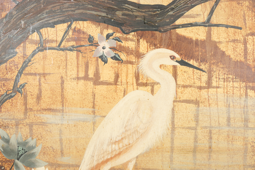 Oil Crane Painting Signed by B. Joseph