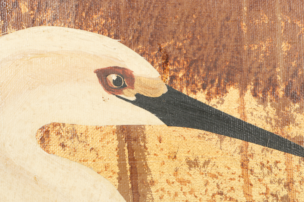 Oil Crane Painting Signed by B. Joseph