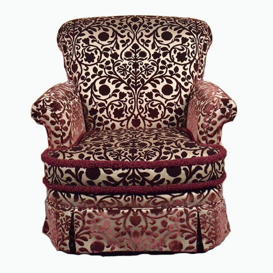 Upholstered Floral De Masque Pattern Arm Chair