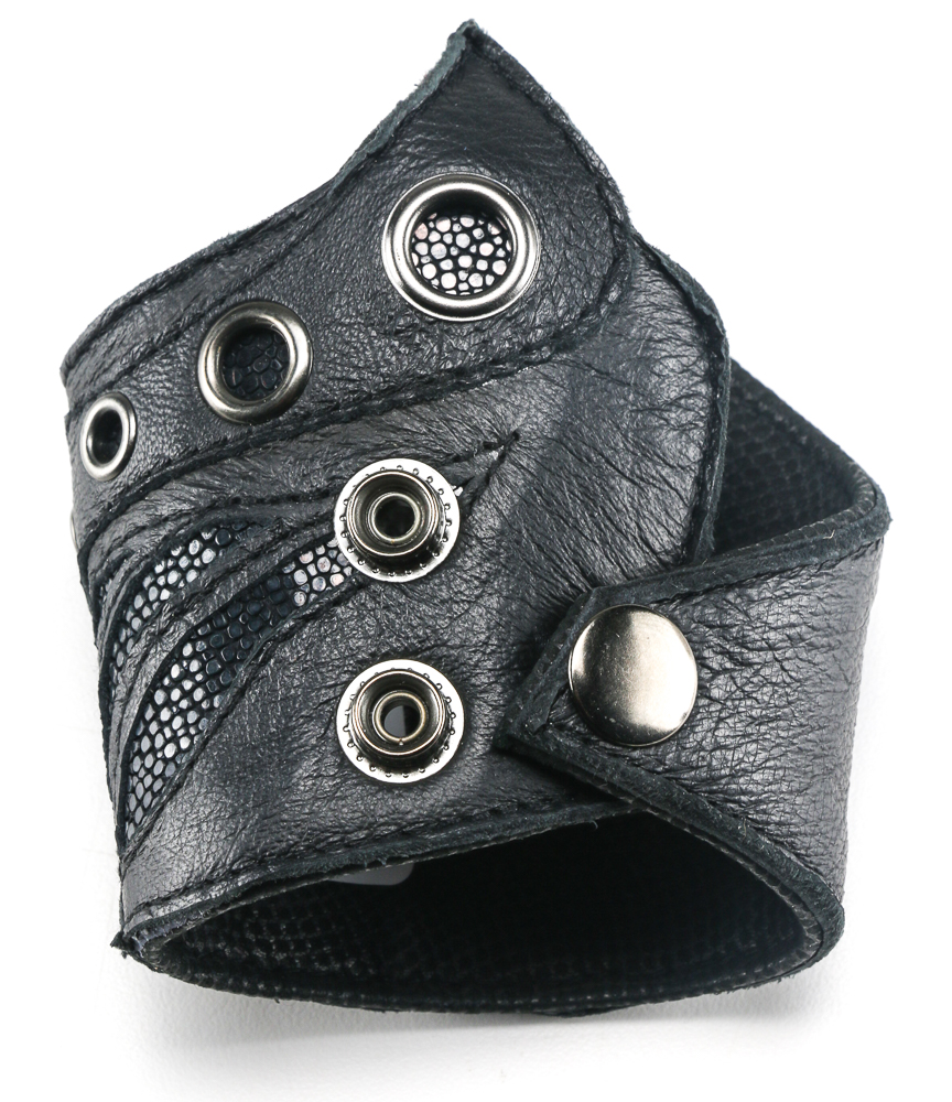 Black Leather Cuff And Rhinestone Spider Cuff Bracelet