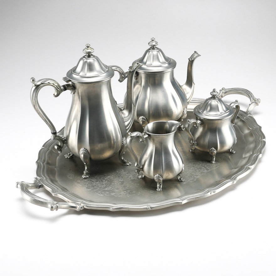 Silver Plated Tray and Pewter Tea Set