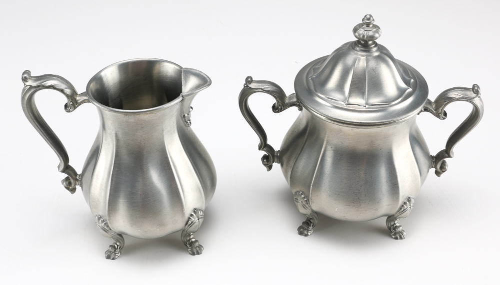 Silver Plated Tray and Pewter Tea Set