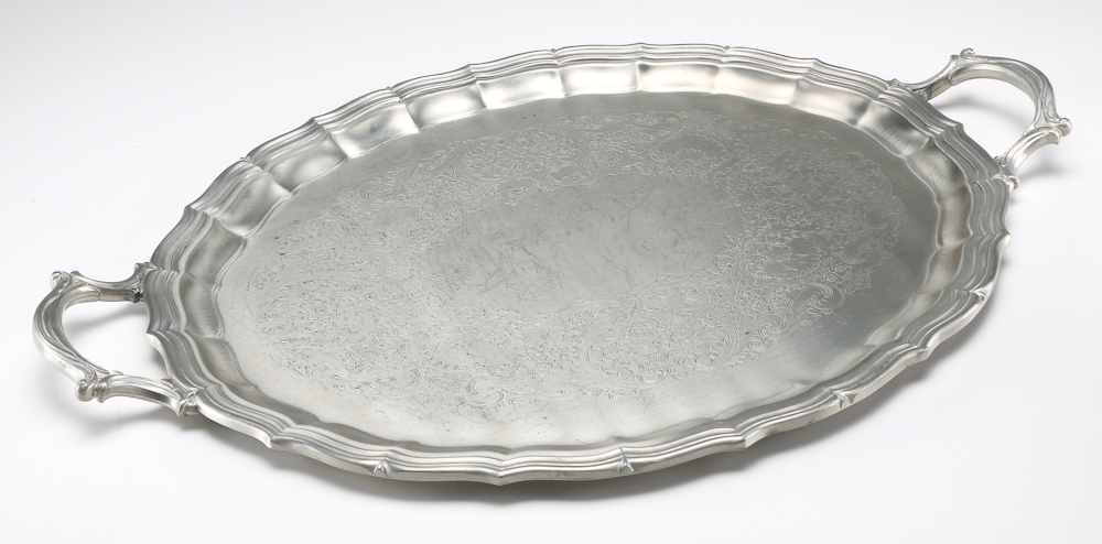 Silver Plated Tray and Pewter Tea Set