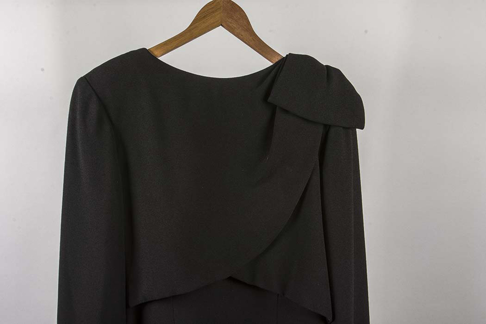 Christian Dior Black Crepe Dress with Bow Shoulder Size 12
