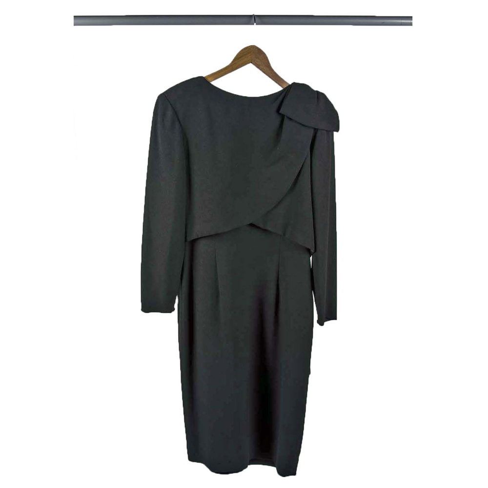 Christian Dior Black Crepe Dress with Bow Shoulder Size 12