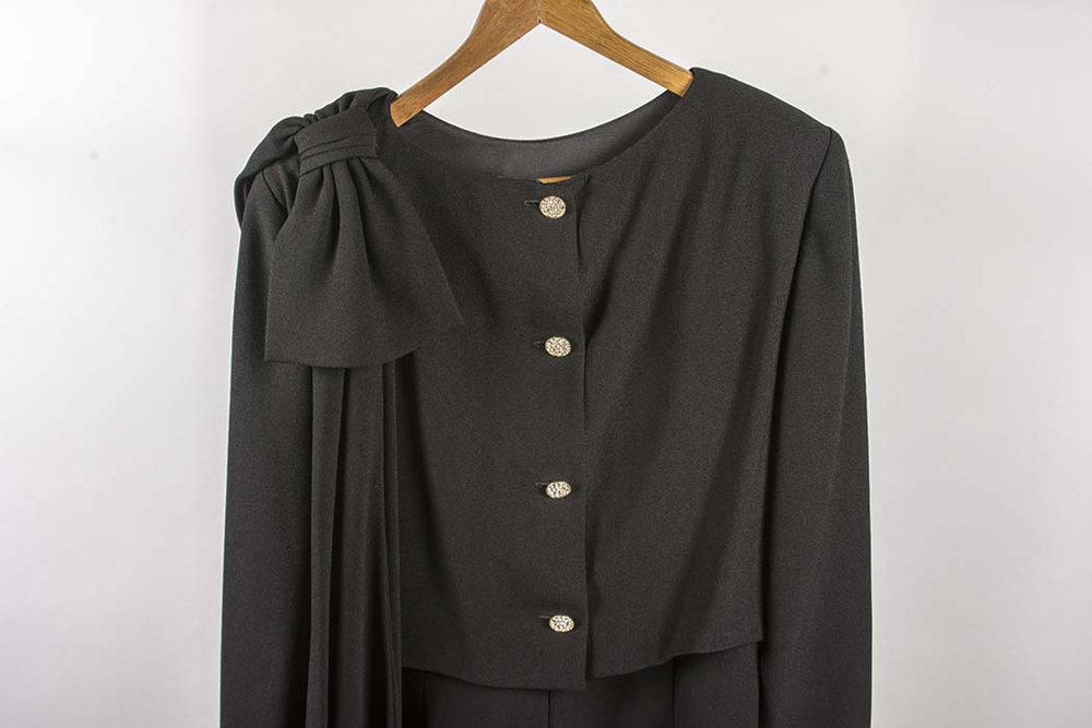 Christian Dior Black Crepe Dress with Bow Shoulder Size 12