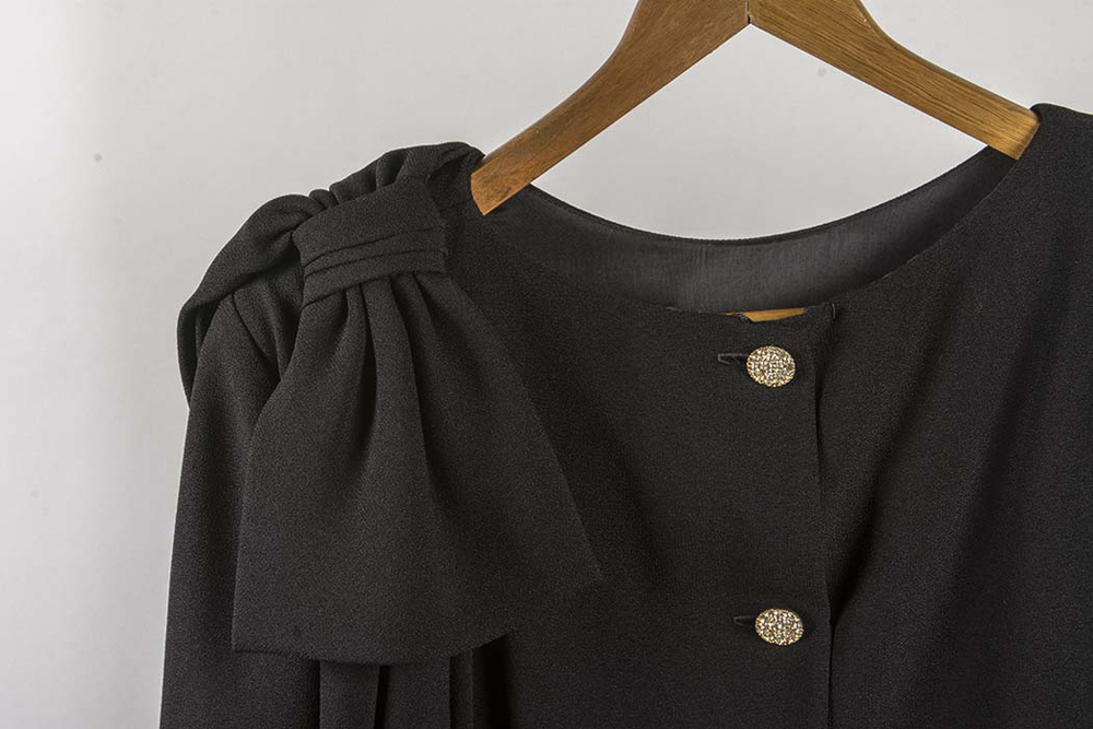 Christian Dior Black Crepe Dress with Bow Shoulder Size 12