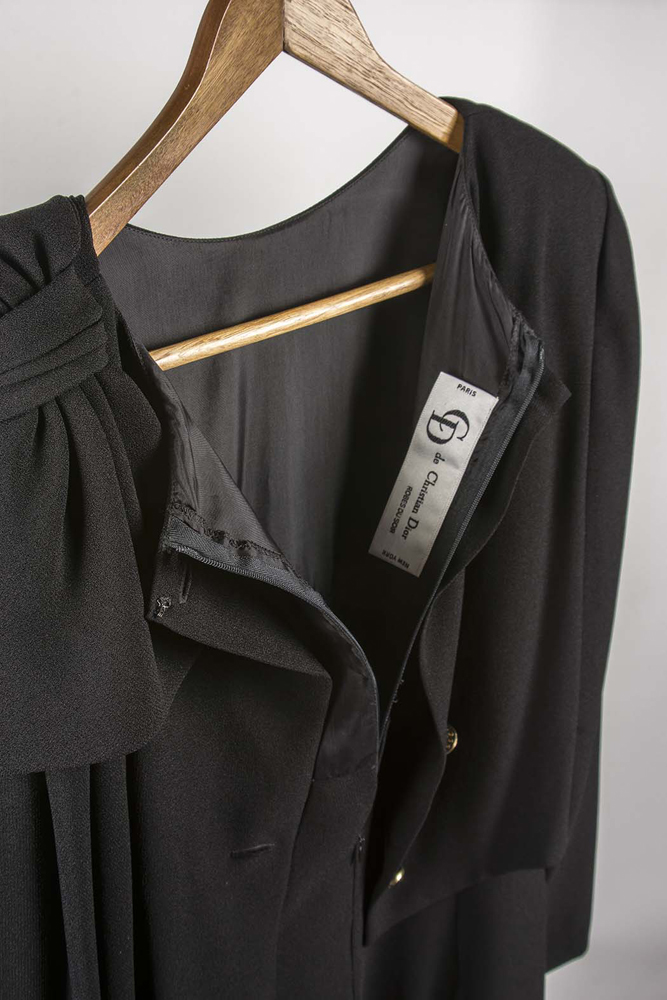 Christian Dior Black Crepe Dress with Bow Shoulder Size 12