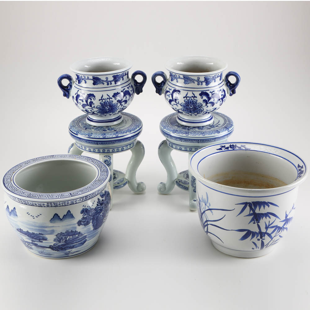 Collection of Chinese Porcelain Pots and Stands