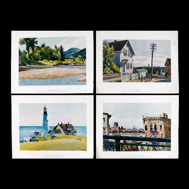 Four Unframed Edward Hopper Watercolor Reproduction Prints