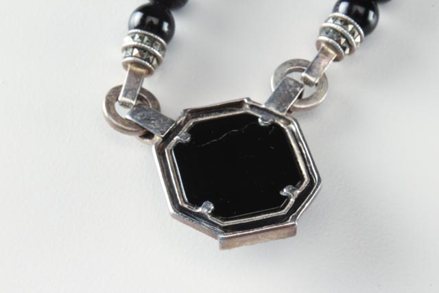 Judith Jack Sterling Marcasite Onyx Necklace and Earrings