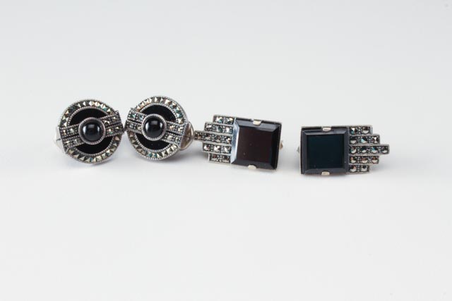 Judith Jack Sterling Marcasite Onyx Necklace and Earrings