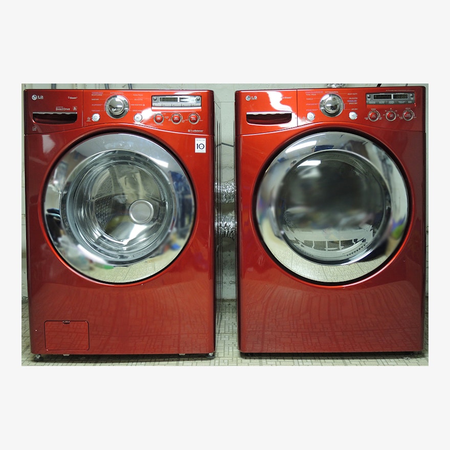 LG Cherry Red Front Loading HE Washer and Dryer Set