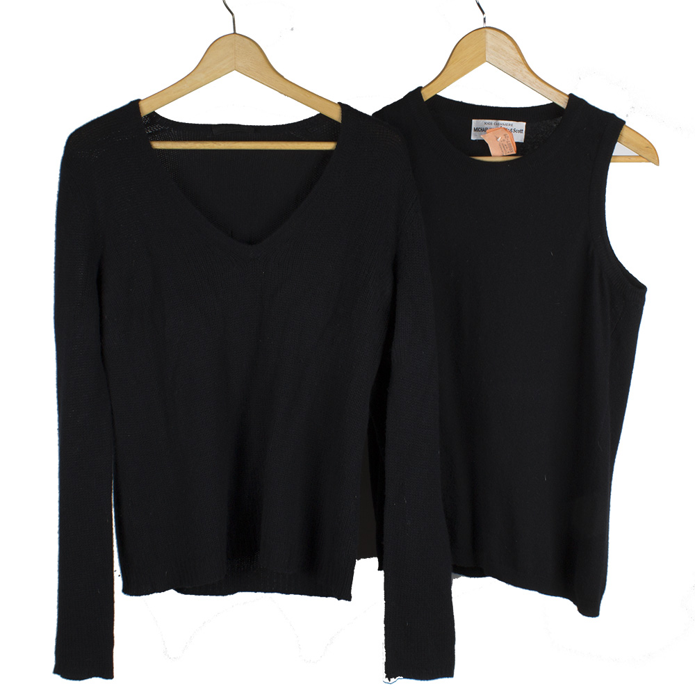 Black Cashmere Sweaters Prada V-Neck and Michael Kors Sleeveless Shell