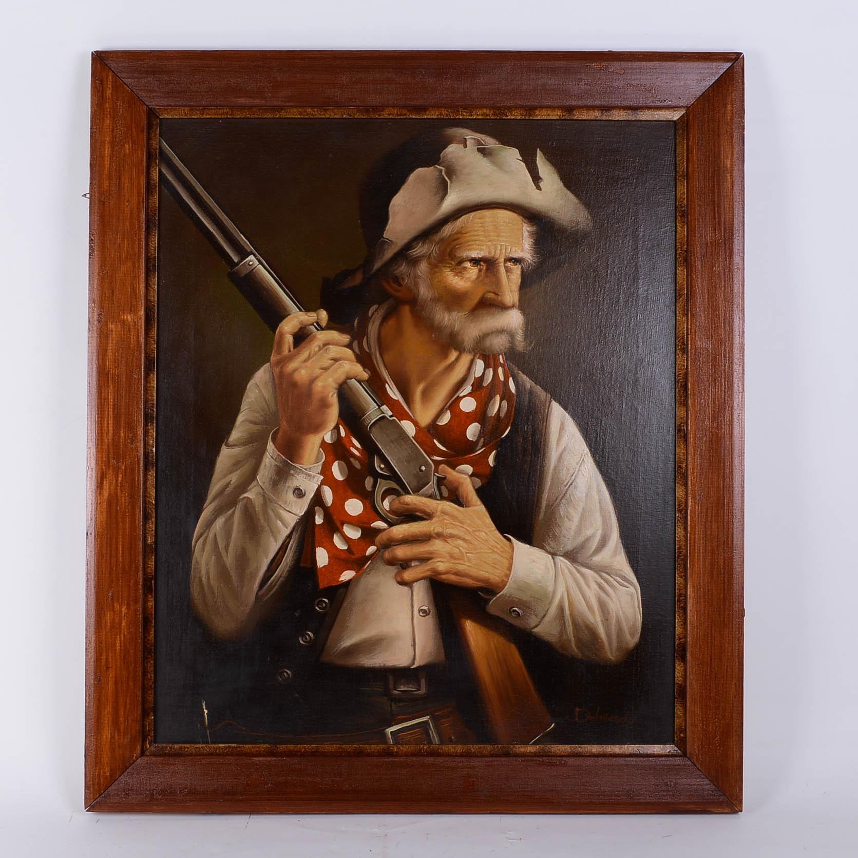 Signed Cowboy and Winchester Oil Painting