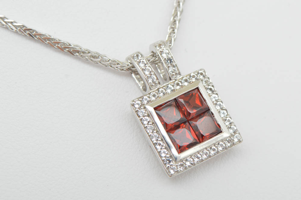 Robert Manse Sterling Silver, Garnet and White Topaz Pendant with Chain