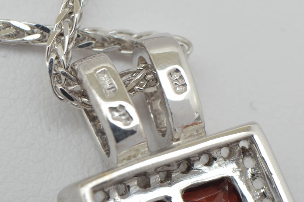 Robert Manse Sterling Silver, Garnet and White Topaz Pendant with Chain