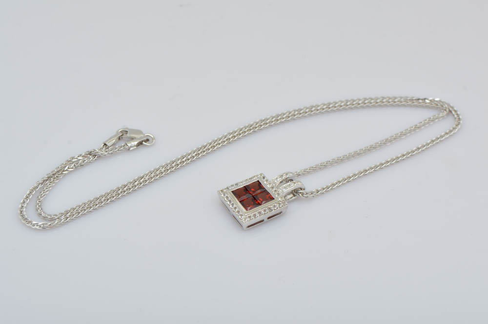 Robert Manse Sterling Silver, Garnet and White Topaz Pendant with Chain