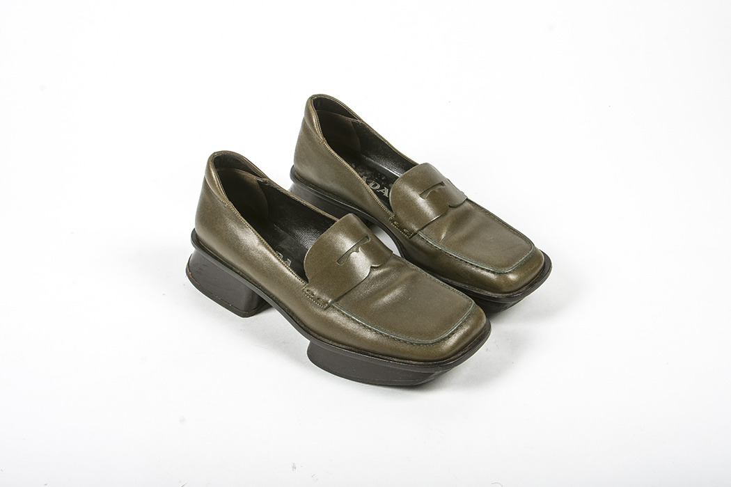 Prada Olive Leather Platform Loafers Women's Size 37.5