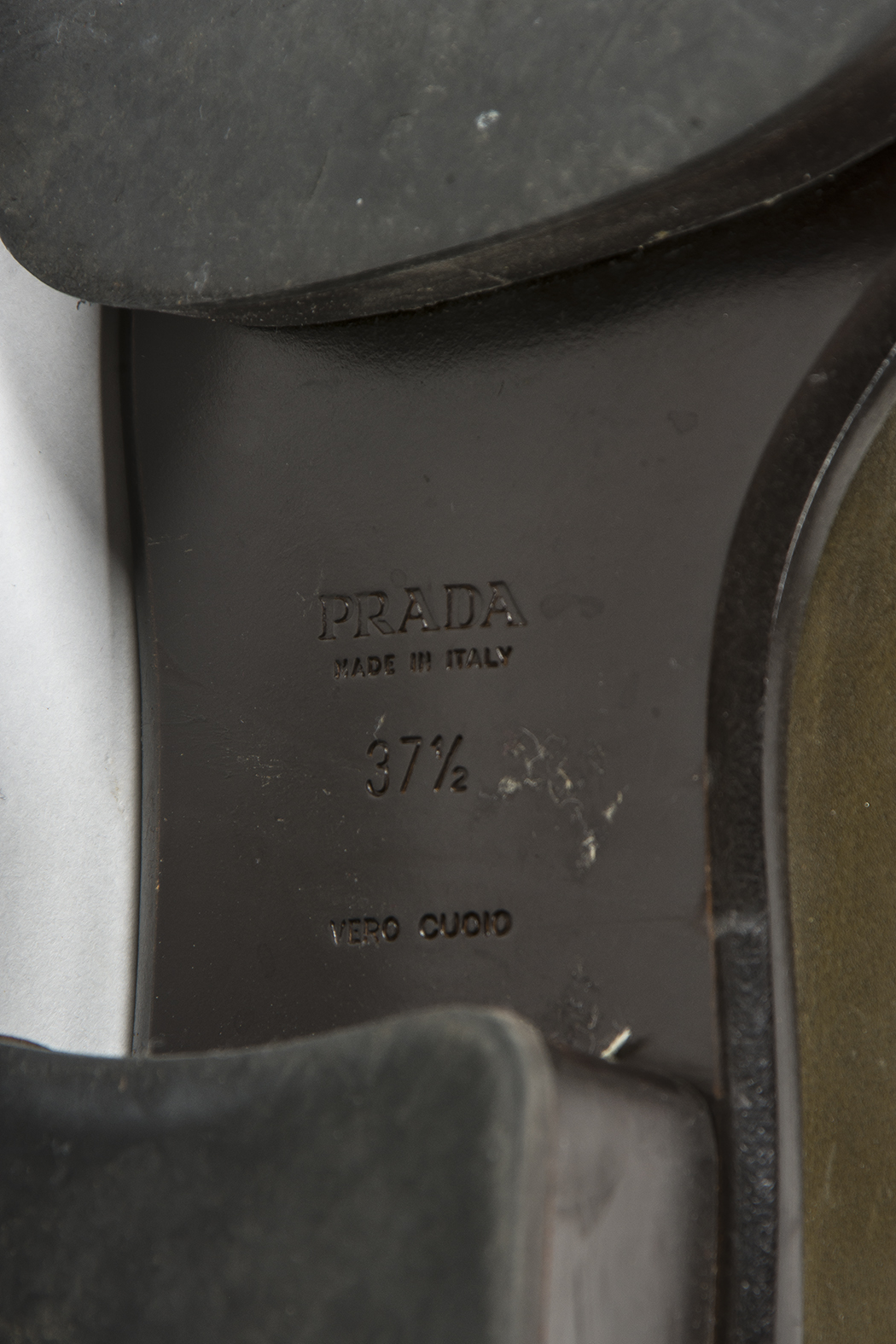 Prada Olive Leather Platform Loafers Women's Size 37.5