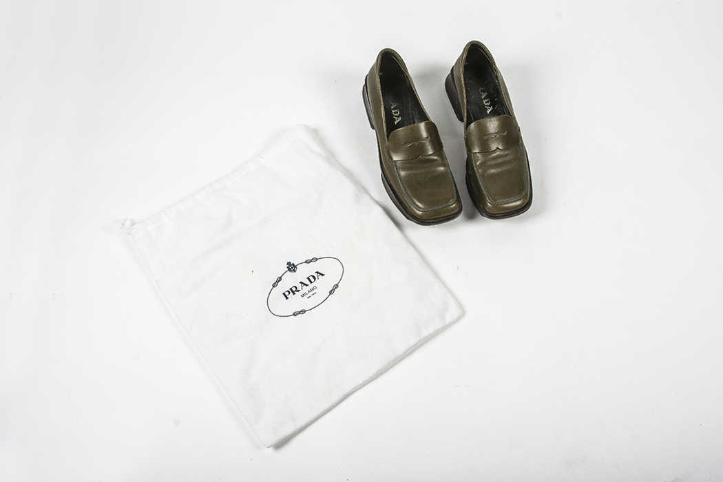 Prada Olive Leather Platform Loafers Women's Size 37.5